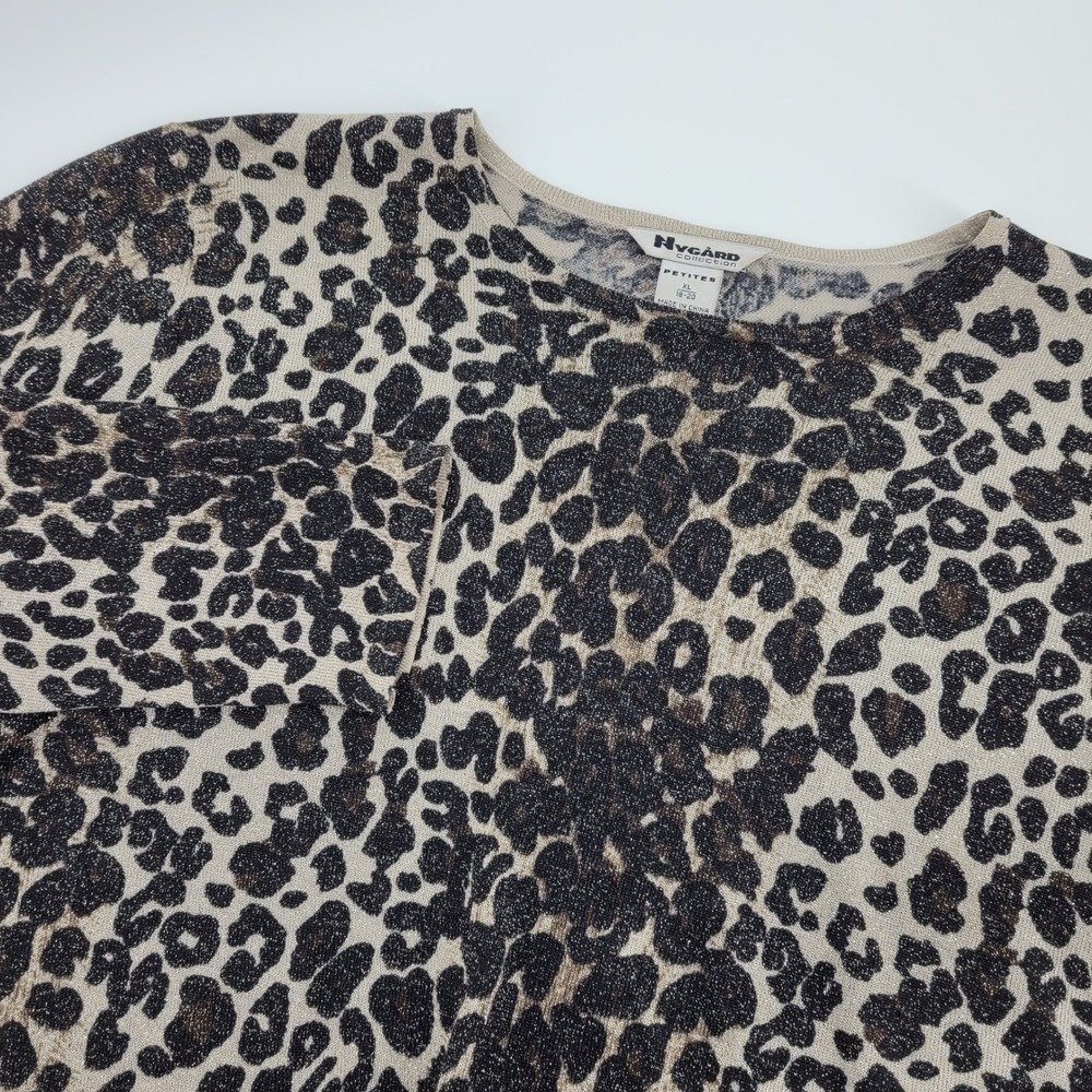 Nygard Collection Silk Blend Leopard Print Metallic Chic Sweater Womens XL P